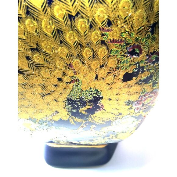 Porcelain Wall Pocket Vintage Japanese Cobalt Blue Gold Peacock Design  6.75” - Picture 3 of 10